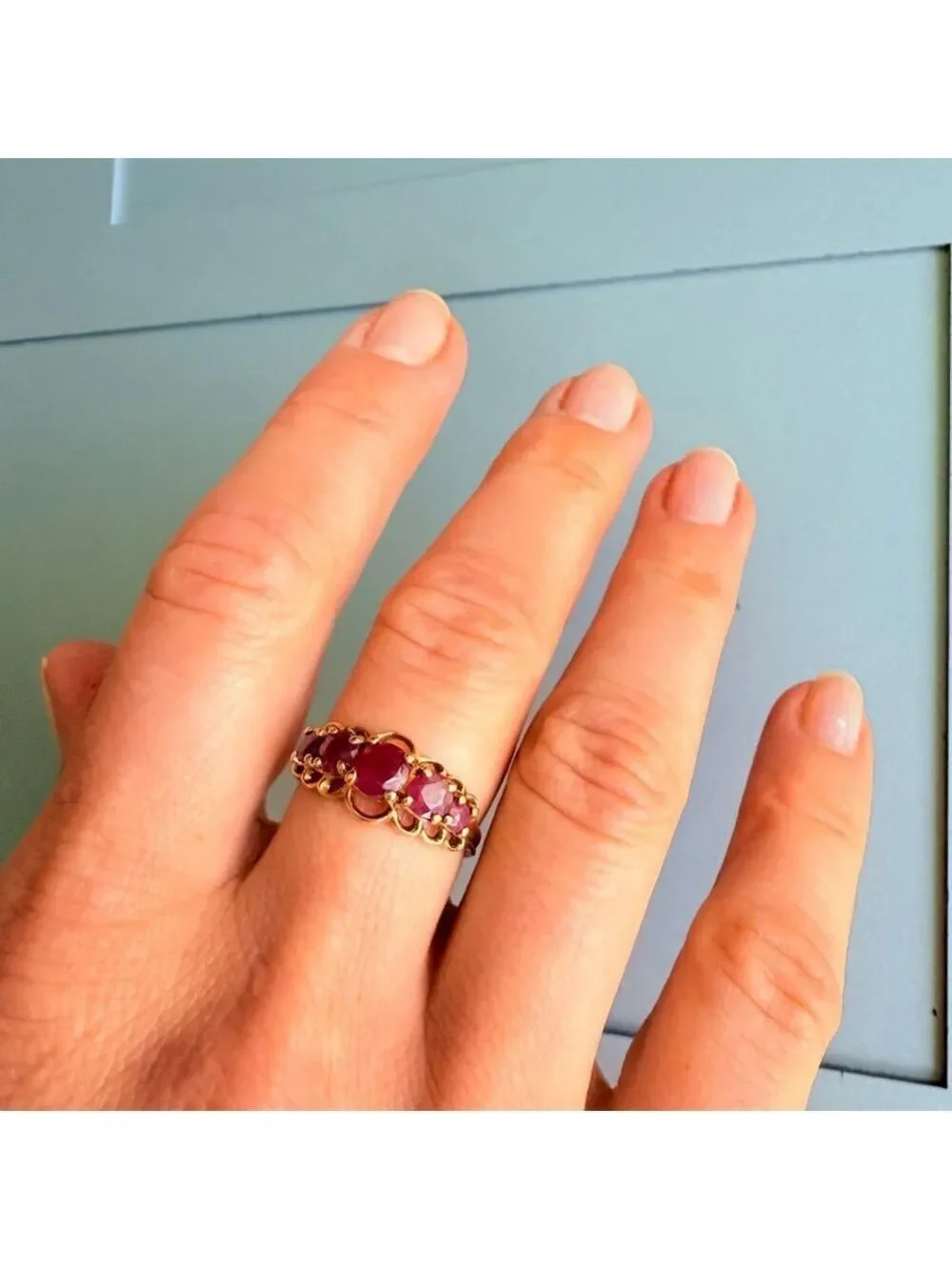 Estate 10K Solid Gold 1.6 TCW Natural Ruby 5Stone Channel Set Ring JCM Mauritius